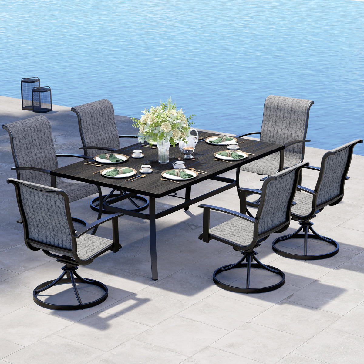 LOUNGE YARD Outdoor Dining Set - Black & Grey Plaid — product view 4