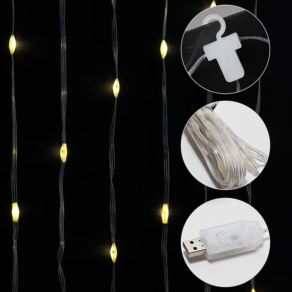 LOUNGE YARD Curtain String Lights 300LED with 8 Modes USB Powered Fairy Lights Christmas Lights for Bedroom Home Décor — product view 4