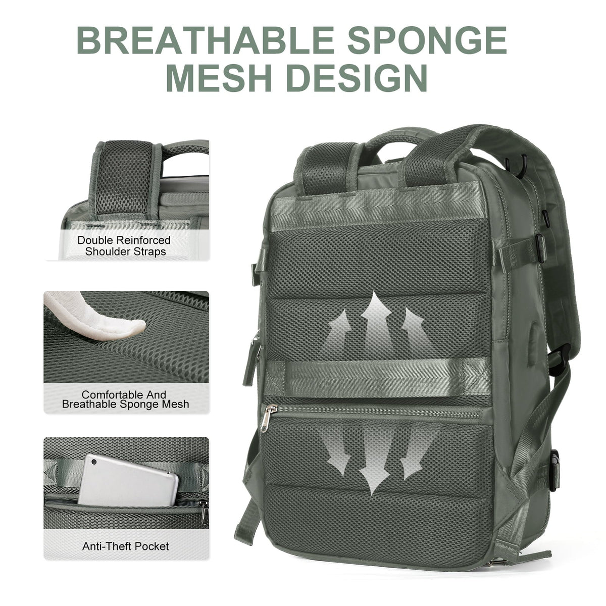LoungeYard | Women's Large Travel Backpack – Waterproof Hiking Rucksack | Anti-Theft & USB Charging — product view 3