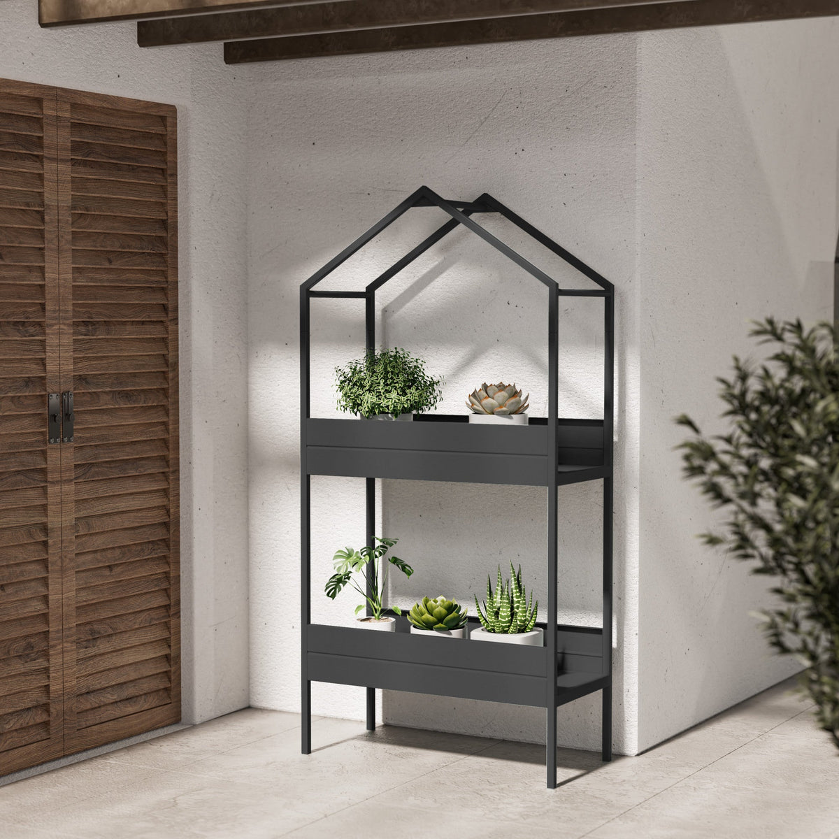 LOUNGE YARD House-shaped Plant Stand, 2 Tier Metal Plant Shelf — product view 1