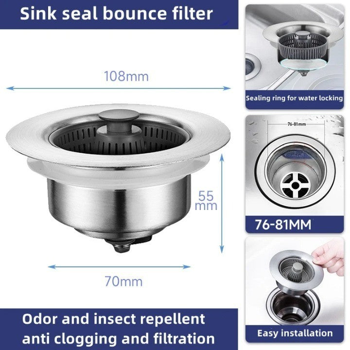 LoungeYard | Clean Sink Stainless Steel Odor-Control Strainer — product view 2