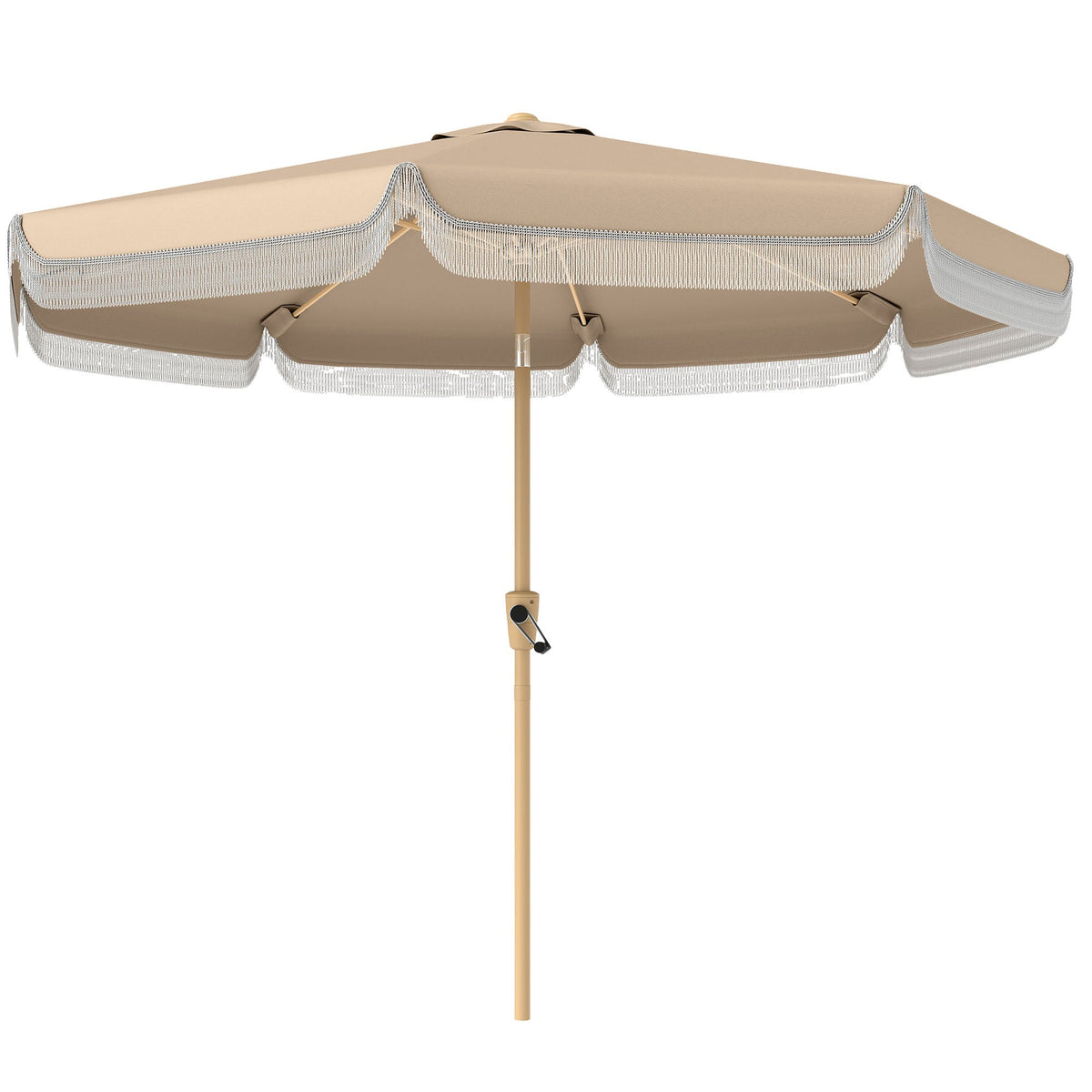9ft Fringed Patio Umbrella with Push Button Tilt and Crank, Khaki — product view 2