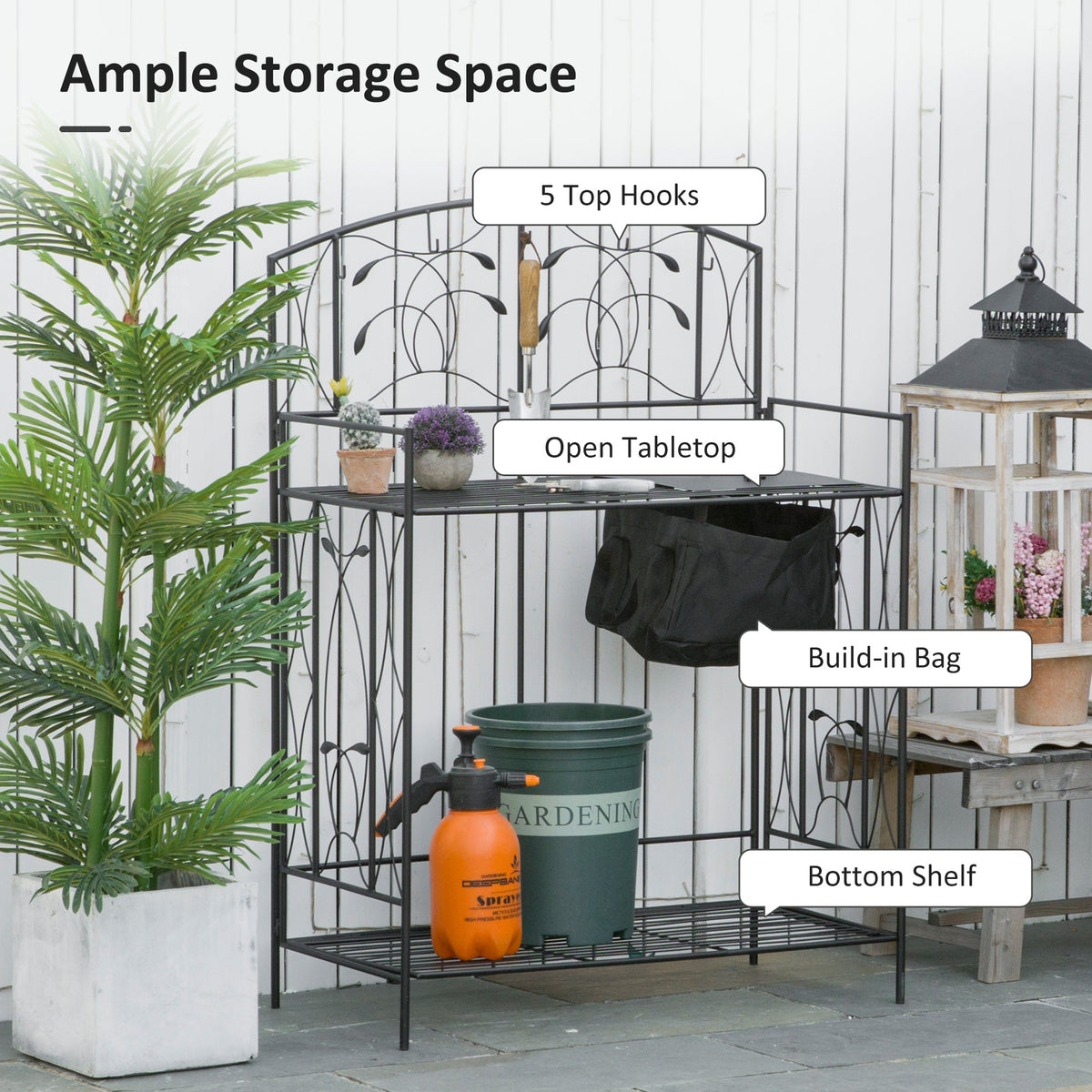 Folding Potting Bench Table with Storage Shelf, Leaf Pattern — product view 6