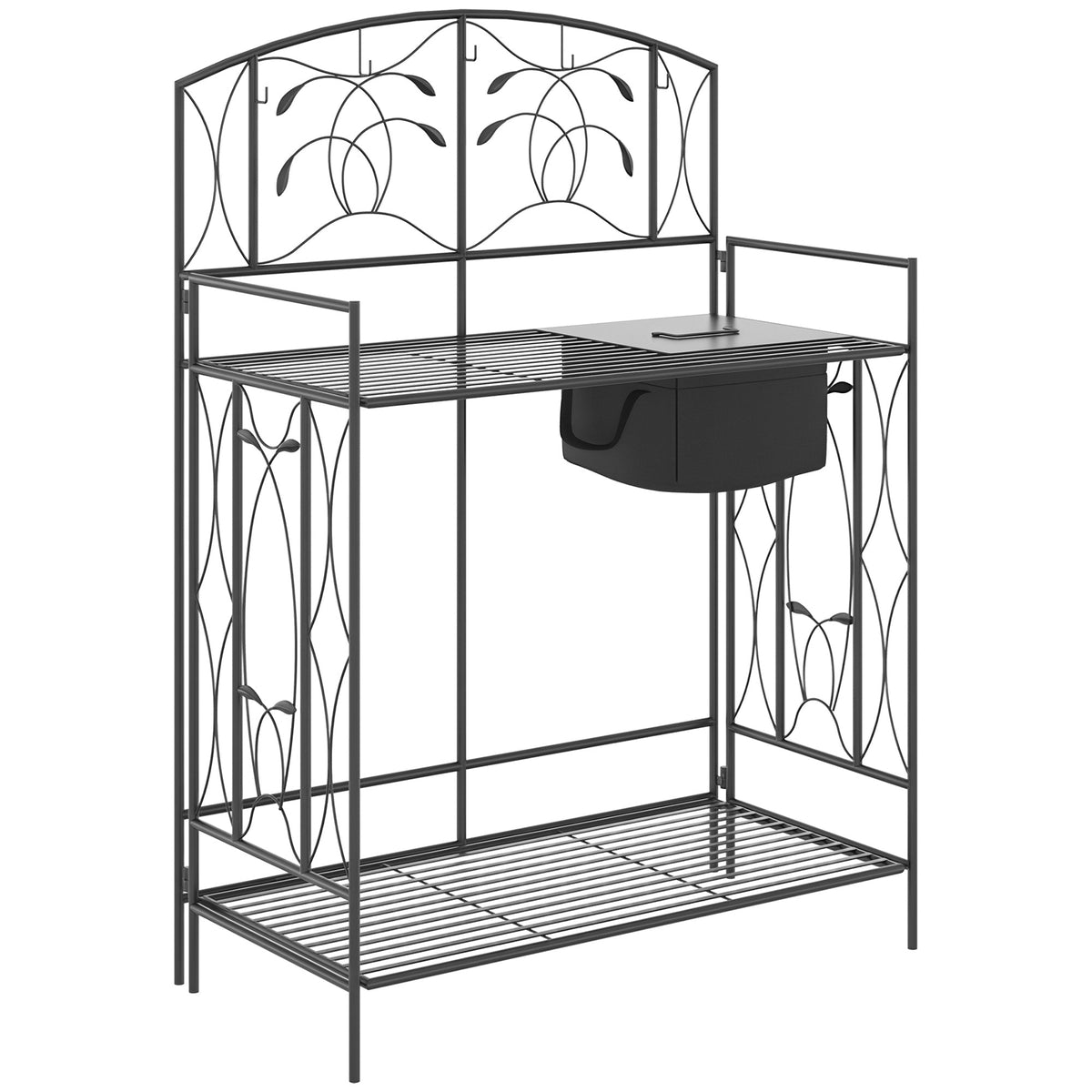 Folding Potting Bench Table with Storage Shelf, Leaf Pattern — product view 1