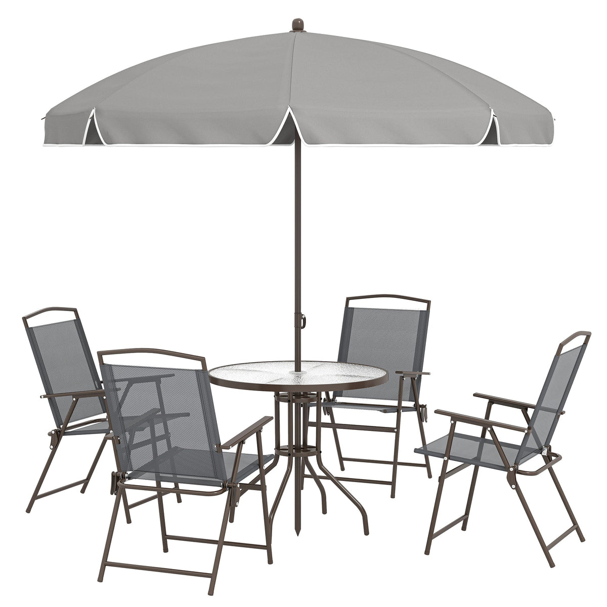 6 Piece Garden Dining Set with Umbrella and Folding Chairs, Dark Grey — product view 2