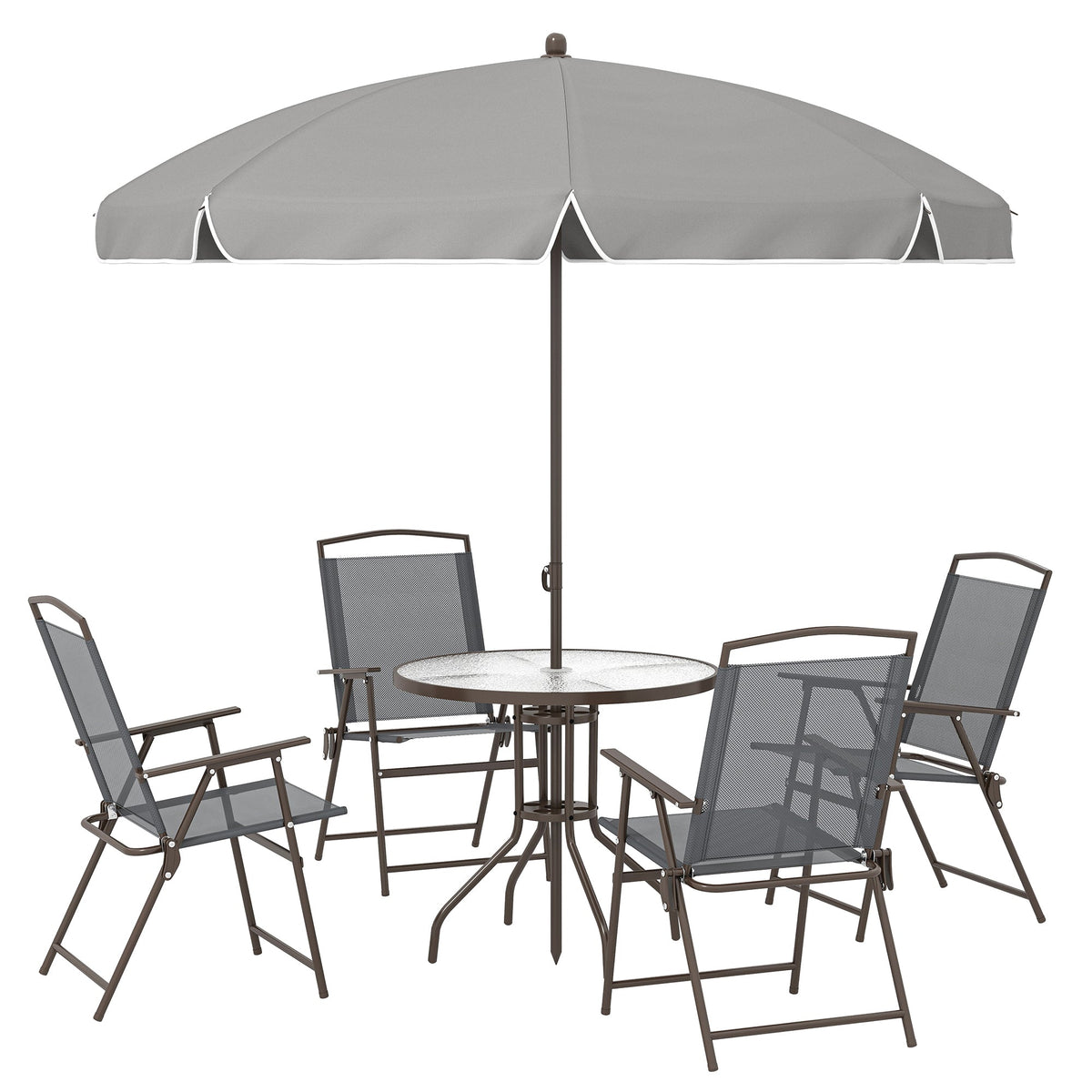 6 Piece Garden Dining Set with Umbrella and Folding Chairs, Dark Grey — product view 1