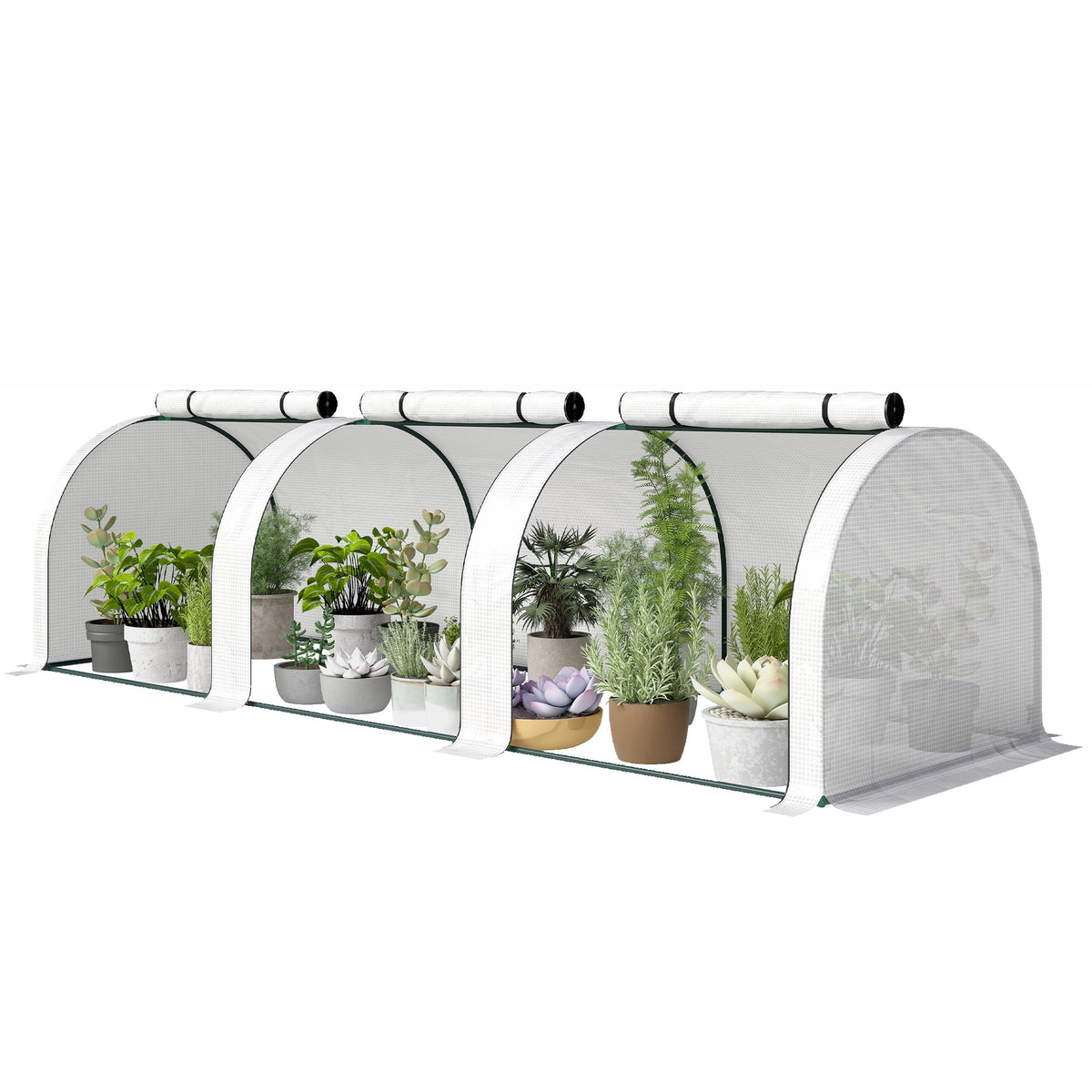 Mini Tunnel Greenhouse with Roll-Up Zippered Doors, 10' L x 3' W x 2.5' H White — product view 2