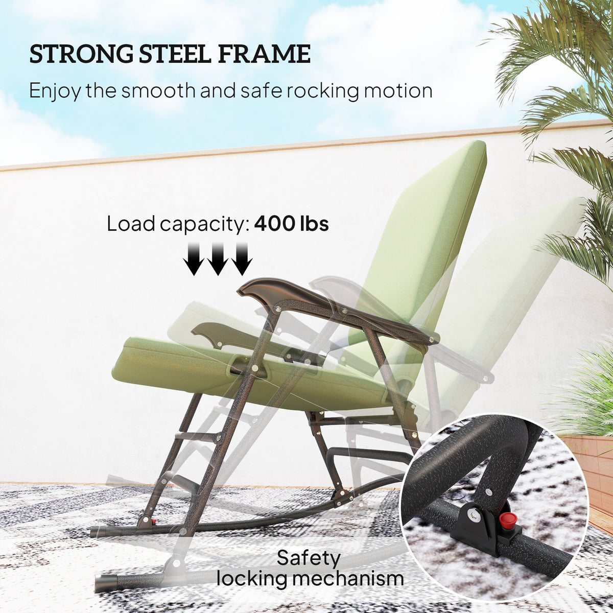 2-Piece Folding Outdoor Rocking Chairs, Dark Green — product view 6
