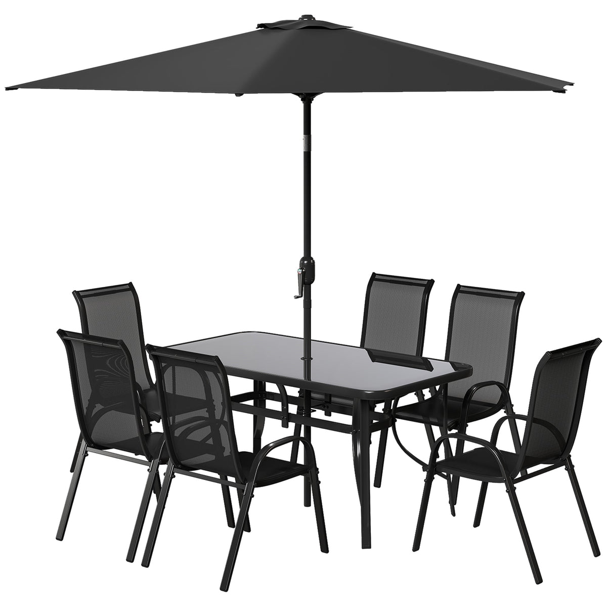 8-Piece Patio Dining Set with 9 Ft Umbrella, Black — product view 2