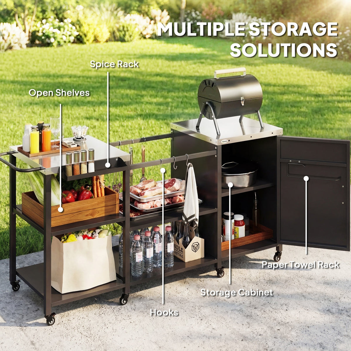 BBQ Grill Table with Stainless Steel Top and Storage Cabinet — product view 7