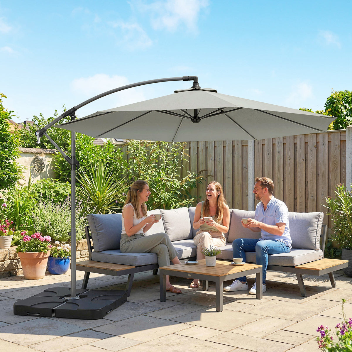 3 m Cantilever Parasol with Weights, Cover & Cross Base, Light Grey — product view 3