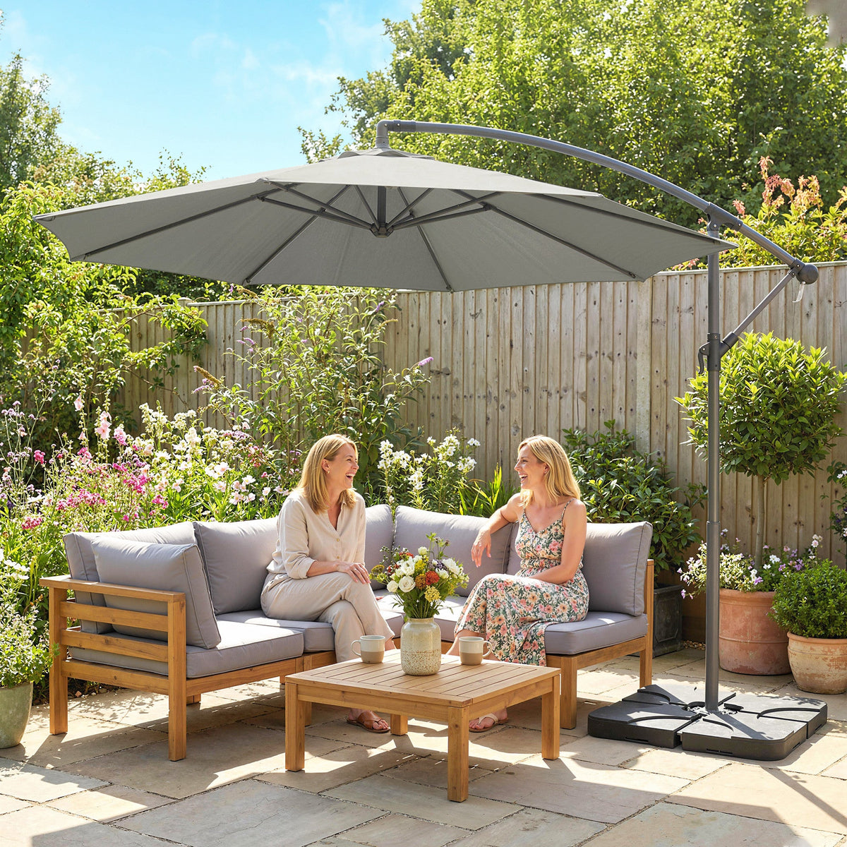 3 m Cantilever Parasol with Weights, Cover & Cross Base, Light Grey — product view 4