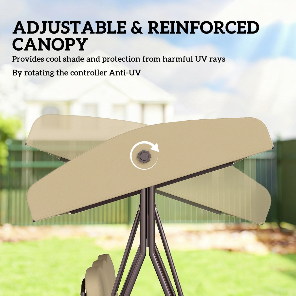 3 Seater Canopy Swing Chair with Cushions & Cup Trays, Brown — product view 6