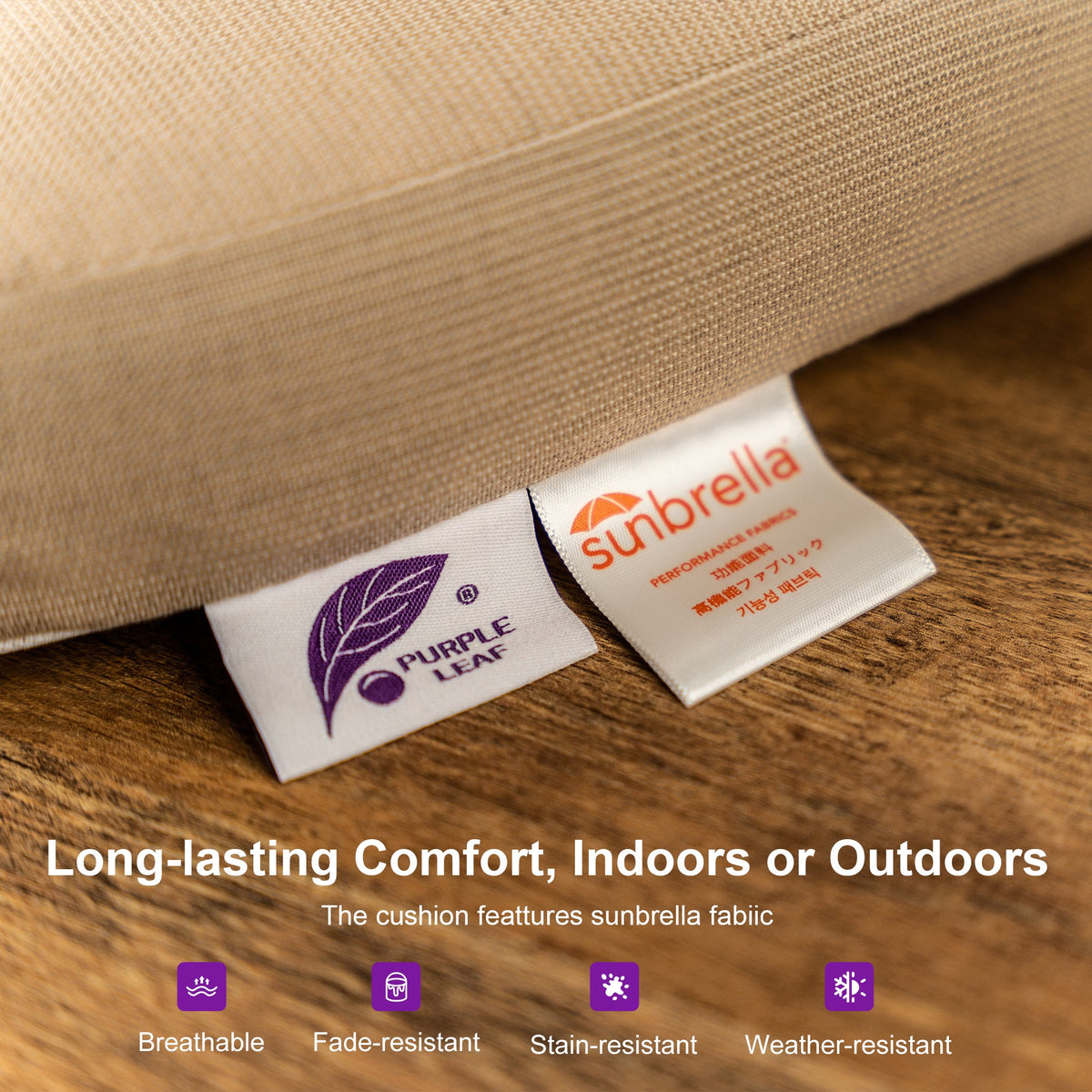 PURPLE LEAF Sunbrella Counter Height Outdoor Bar Stool , Teak — product view 3