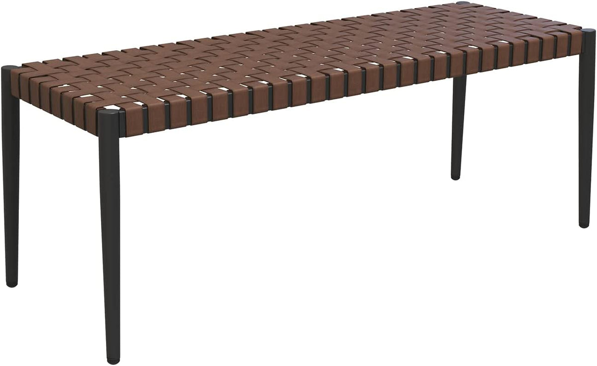 LOUNGE YARD Outdoor/Indoor 2-Seat Bench,Steel Frame Leather-Look Resin Wicker Bench for Small Front Porch Entryway Bench — product view 4