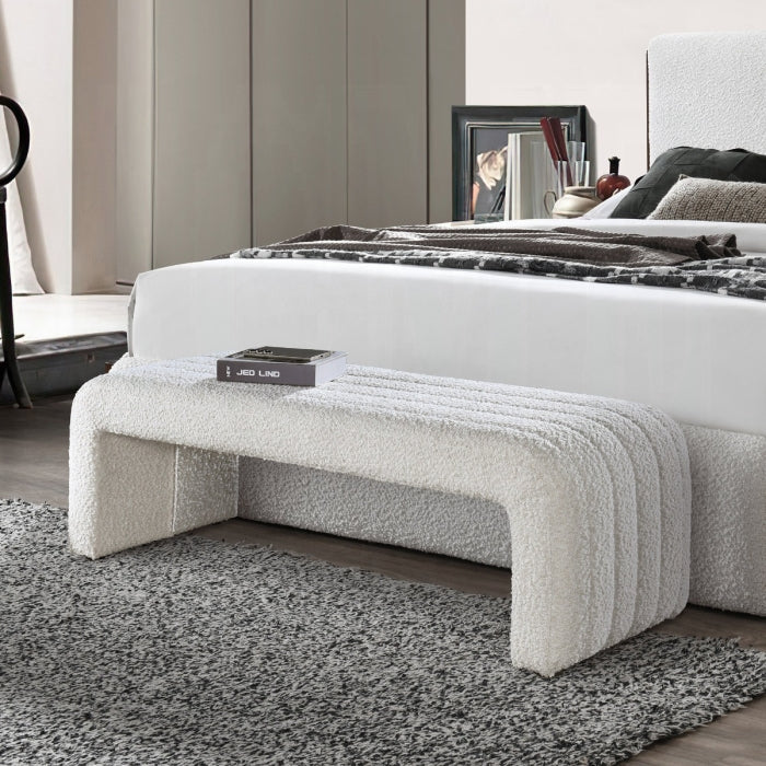 Sandro Beige Boucle Fabric Padded Curved End Bedroom Bench – BD02653 — product view 1