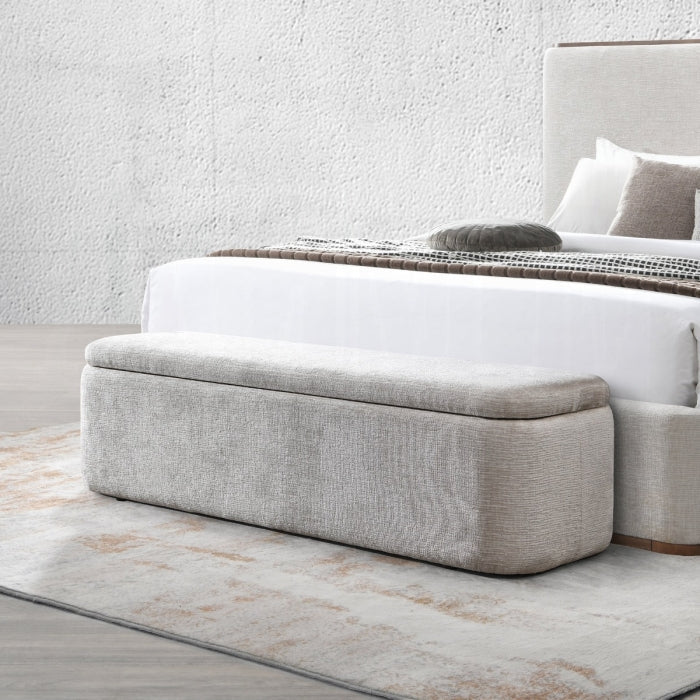 Orane Grey Linen Fabric Padded Bedroom Bench – BD02654 — product view 1