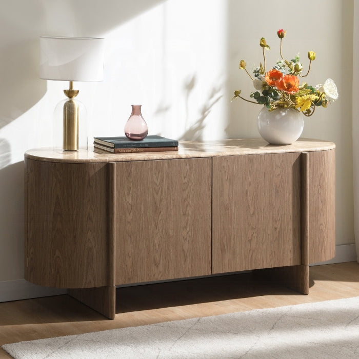 Markku Natural Marble and Oak Finish Wood Server Buffet Console Cabinet – AC05319 — product view 1