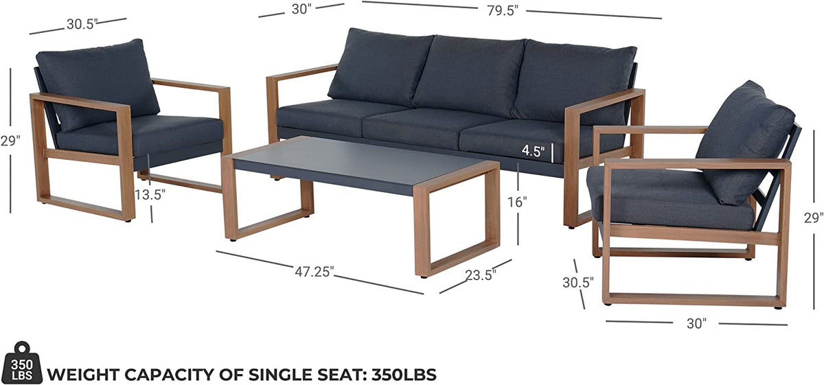 LOUNGE YARD 5-Seat Conversation Sofa Set, All Aluminum Outdoor Furniture with Removable Cushions and Coffee Table — product view 7