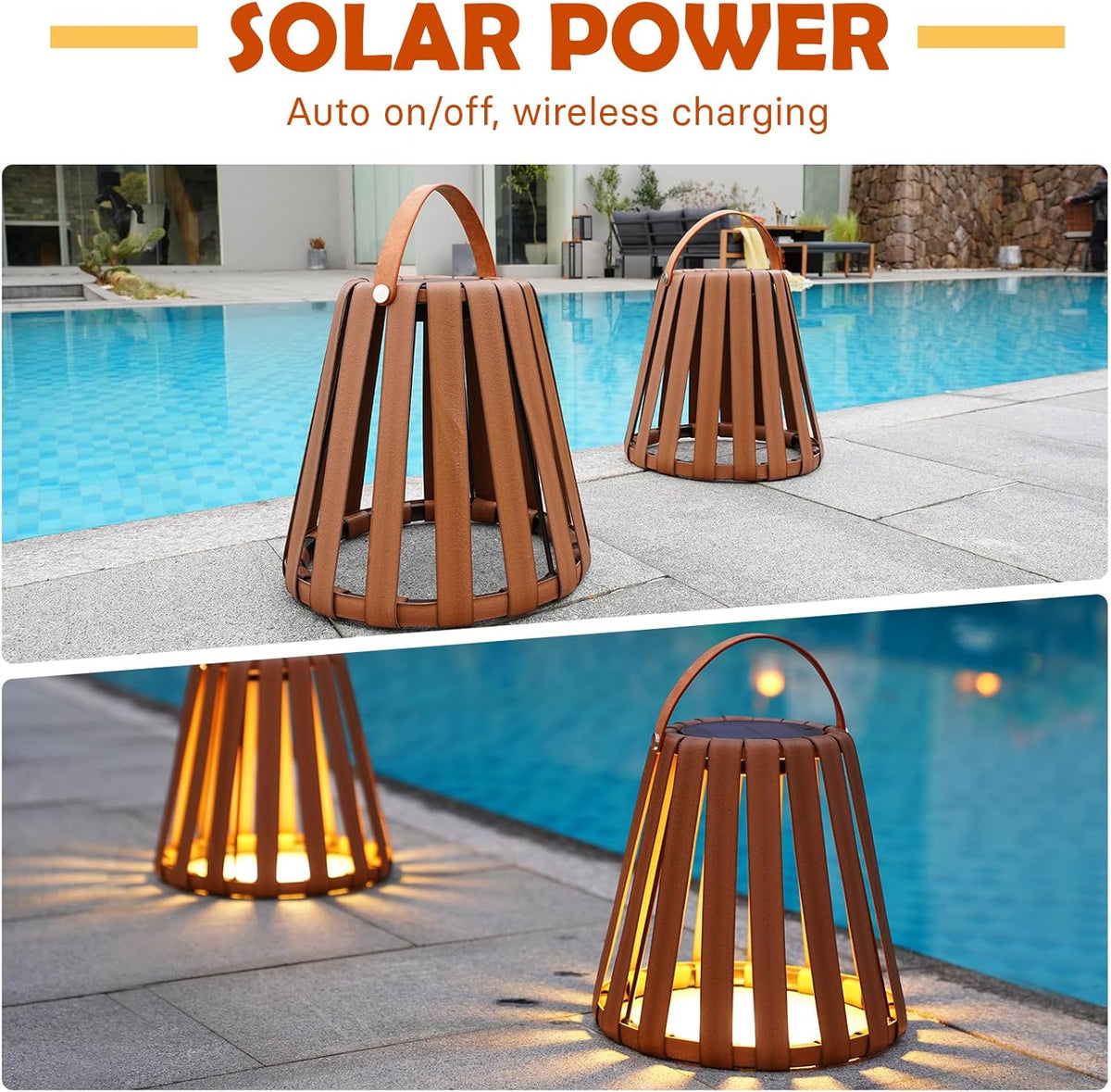 LOUNGE YARD 2-Pack Solar-Powered Outdoor Decor Lanterns, Faux Leather Outdoor Floor Lamps Waterproof for Porch, Patio — product view 5