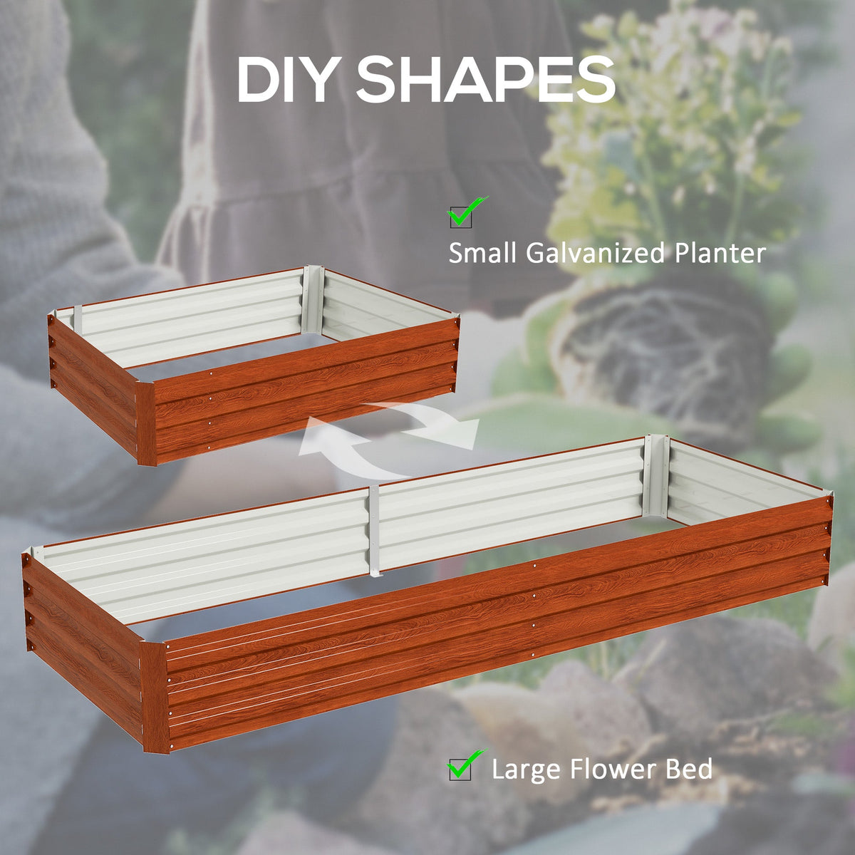 8' x 3' x 1' Galvanized Raised Garden Bed for Growing Flowers, Succulents, Natural Wood — product view 7