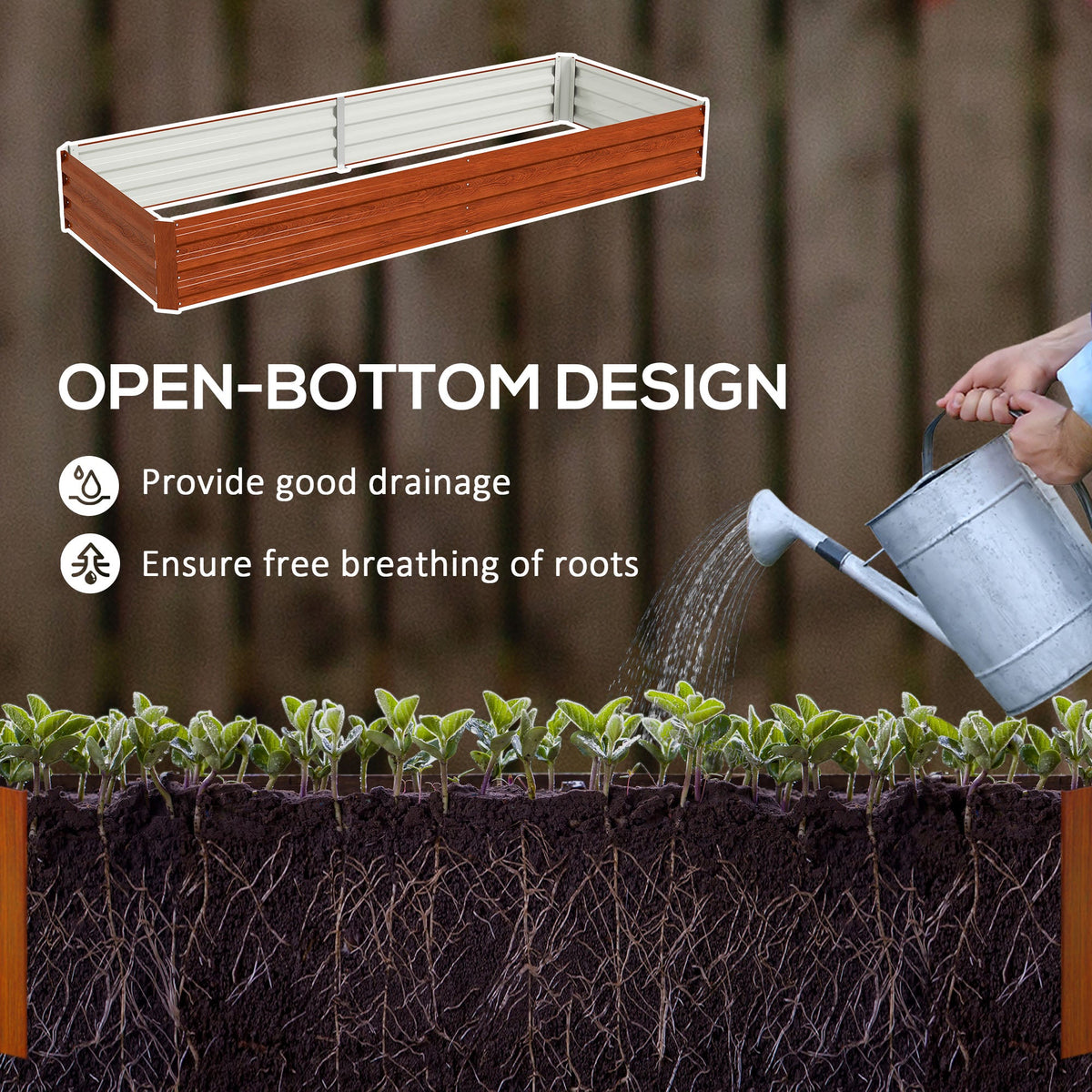 8' x 3' x 1' Galvanized Raised Garden Bed for Growing Flowers, Succulents, Natural Wood — product view 6