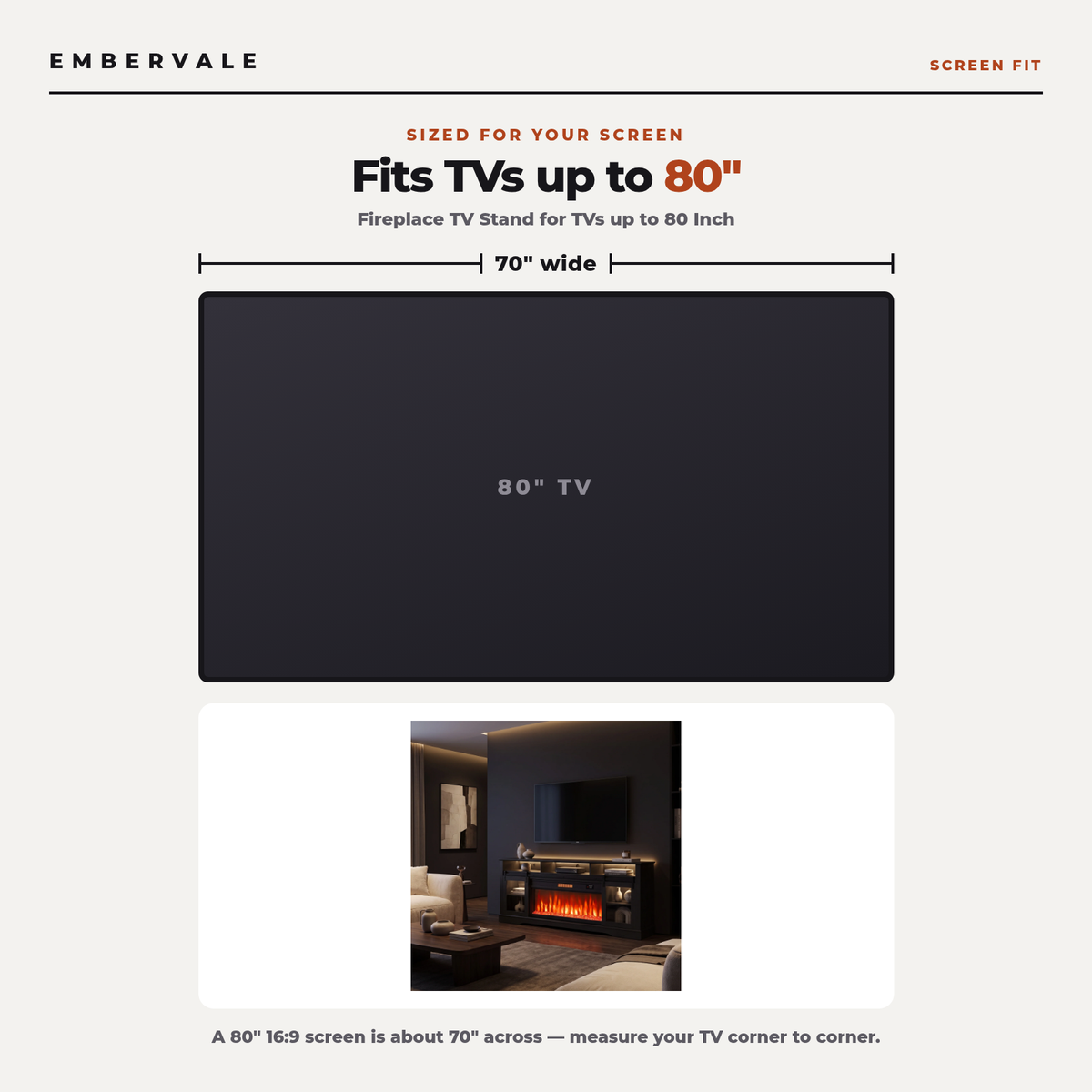 Fireplace TV Stand for TVs up to 80 Inch, Modern Entertainment Center with 36 Inch Glass Electric Fireplace & LED Lights, Black — product view 5