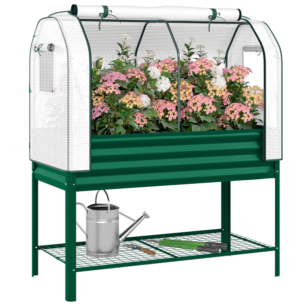 Galvanized Raised Garden Bed with Greenhouse Cover, Green — product view 1