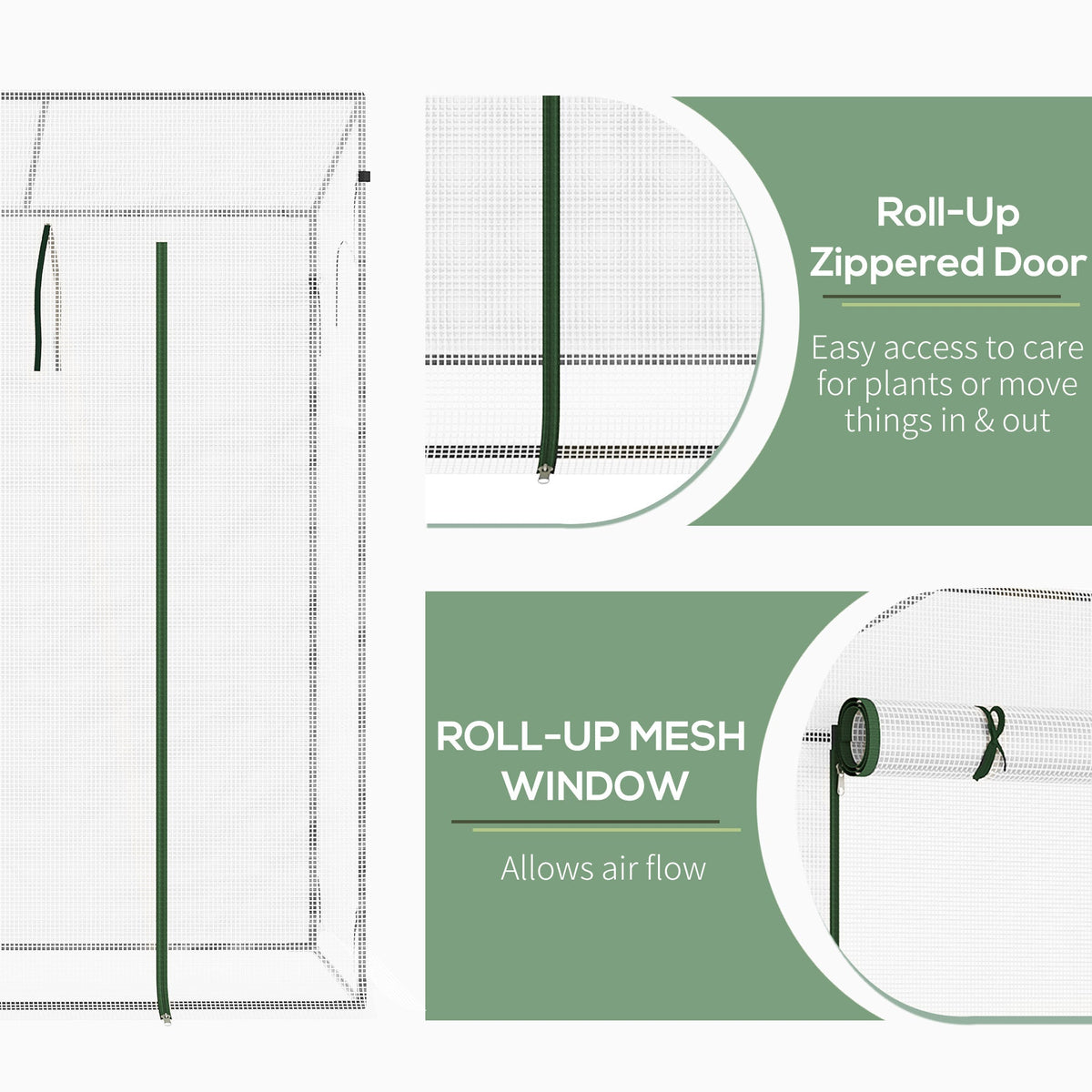 6.6' x 2.5' x 5.5' Walk-in Greenhouse with Door and Window, White — product view 7