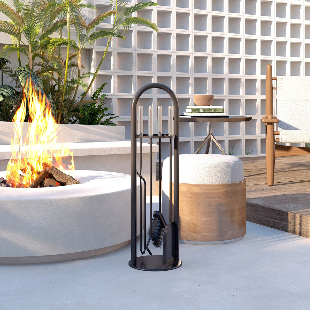 5-Piece Fireplace Tool Set with Brush, Shovel, Poker, Tongs & Stand, Silver Metal — product view 4