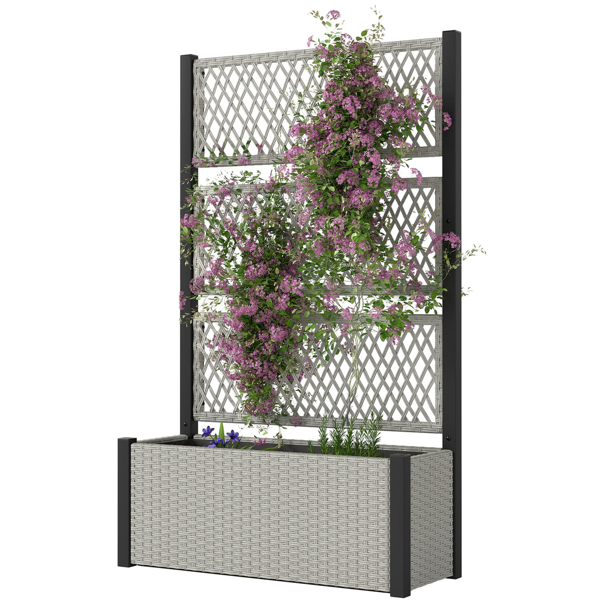 58" Wicker Outdoor Planter with Trellis and Privacy Screen, Mixed Grey — product view 2