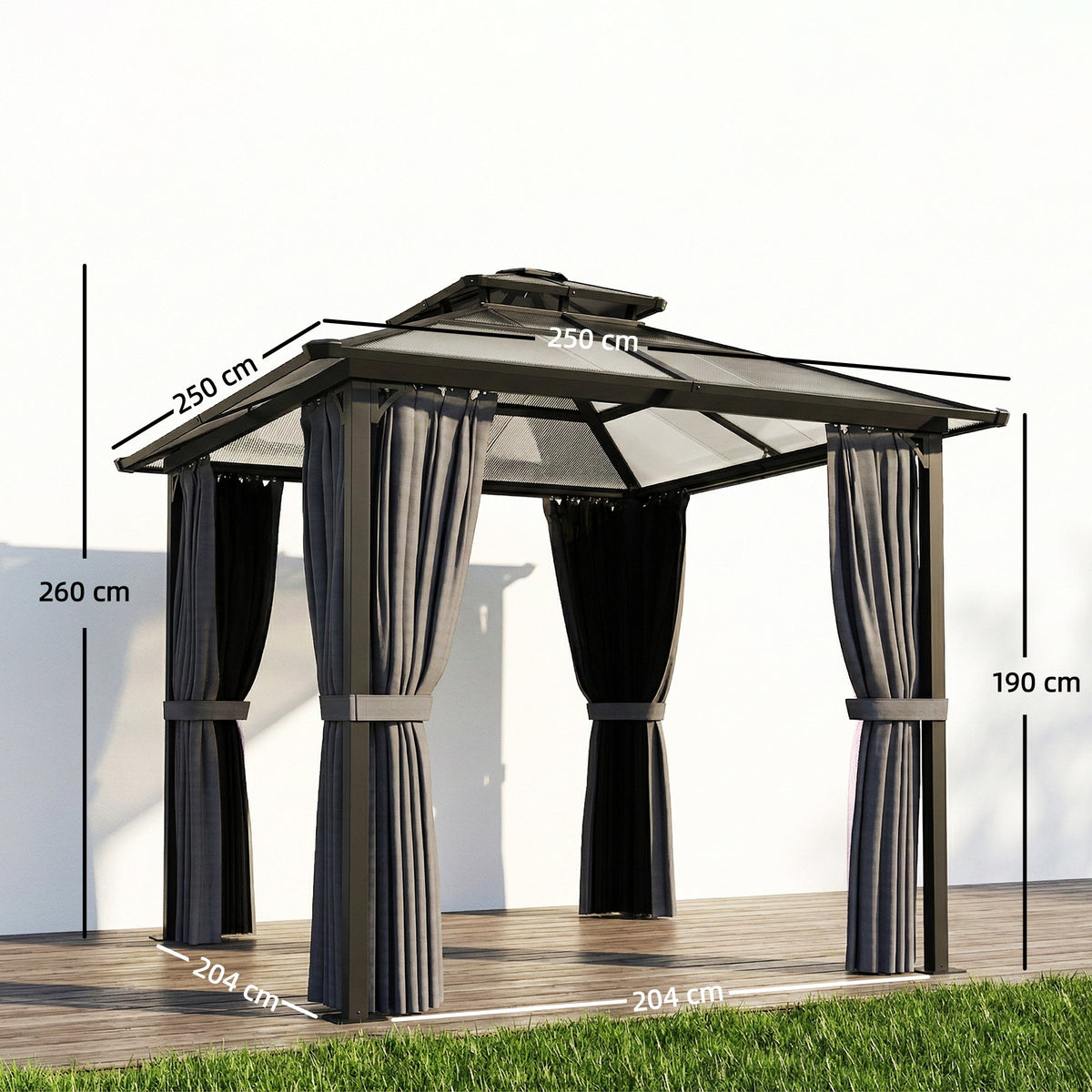 2.5 x 2.5 m Hardtop Gazebo with Double Roof, Netting & Curtains, Dark Grey — product view 5