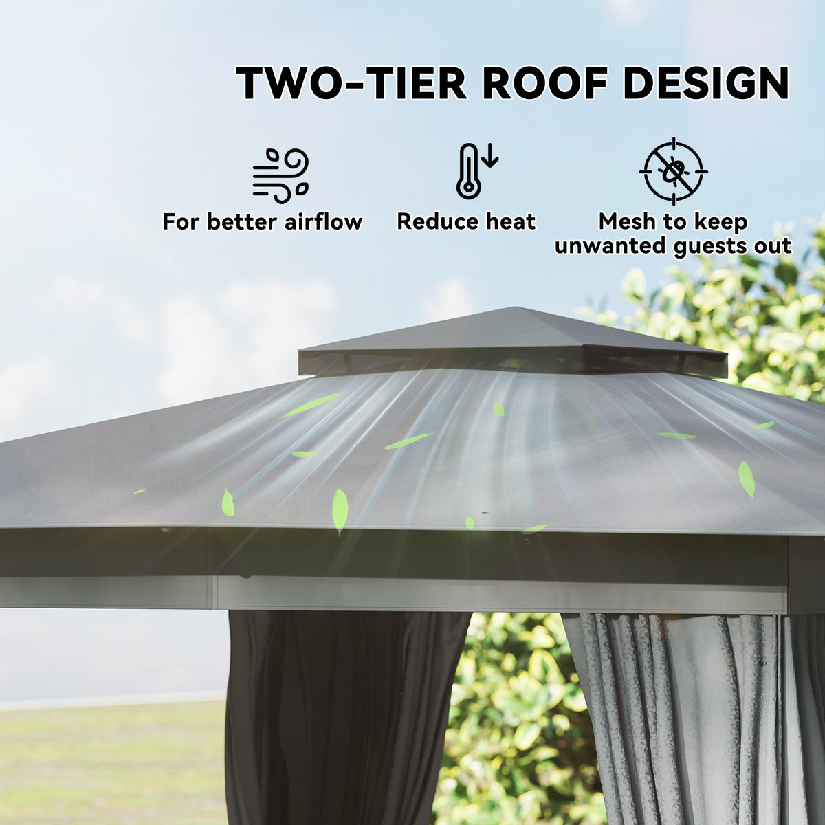 10' x 10' Soft Top Gazebo Canopy Shelter with Double Roof, UPF30+ Protection for Lawn, Backyard, Deck, Dark Gray — product view 6