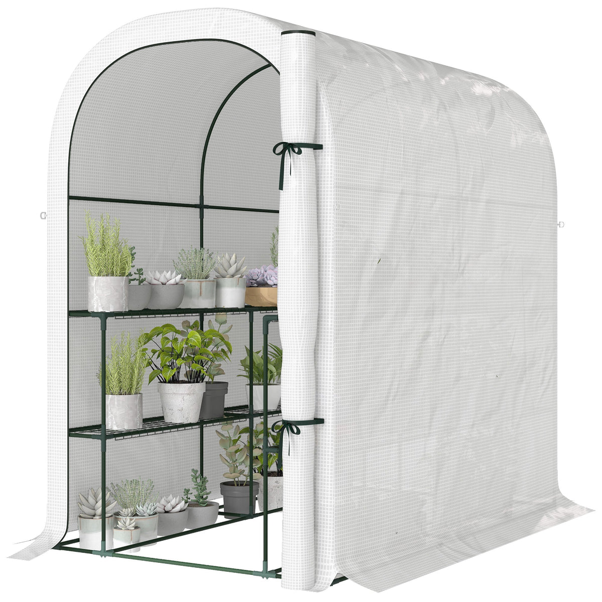 Walk-in Greenhouse with Shelves with PE Cover, 123 x 187 x 189 cm, White — product view 2