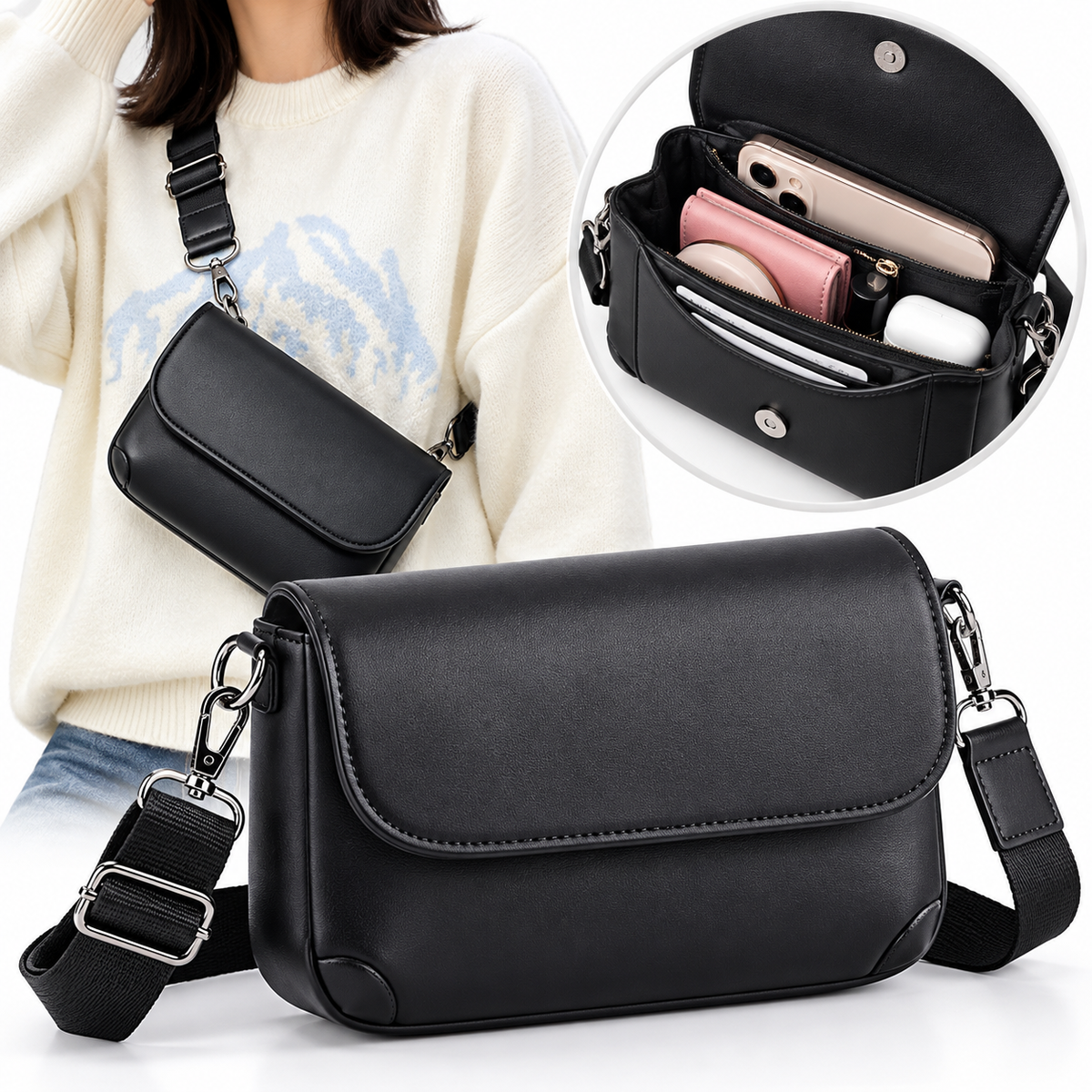 Vintage Minimalist Leather Crossbody Sling Bag LoungeYard — product view 1