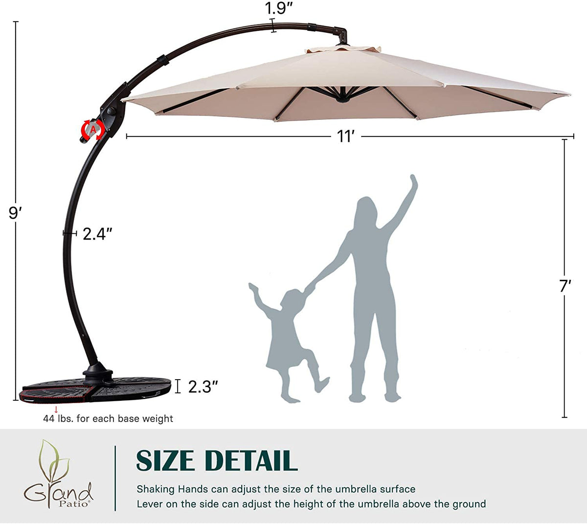 LOUNGE YARD Napoli 11 FT Cantilever Offset Umbrella with 360° Rotation — product view 5