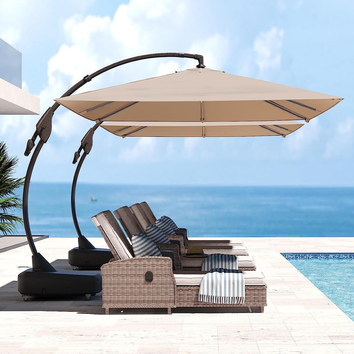 LOUNGE YARD 10x13 FT Rectangular Cantilever Patio Umbrella with Base & Umbrella Cover — product view 2