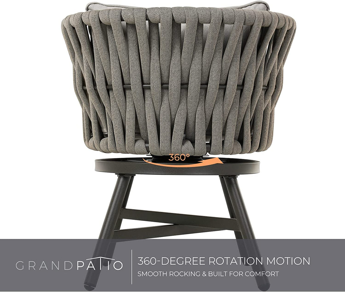 LOUNGE YARD Dining Chair Set of 3, Swivel Rope Armchairs with Cushions and Round Side Table with Tile Tabletop — product view 4