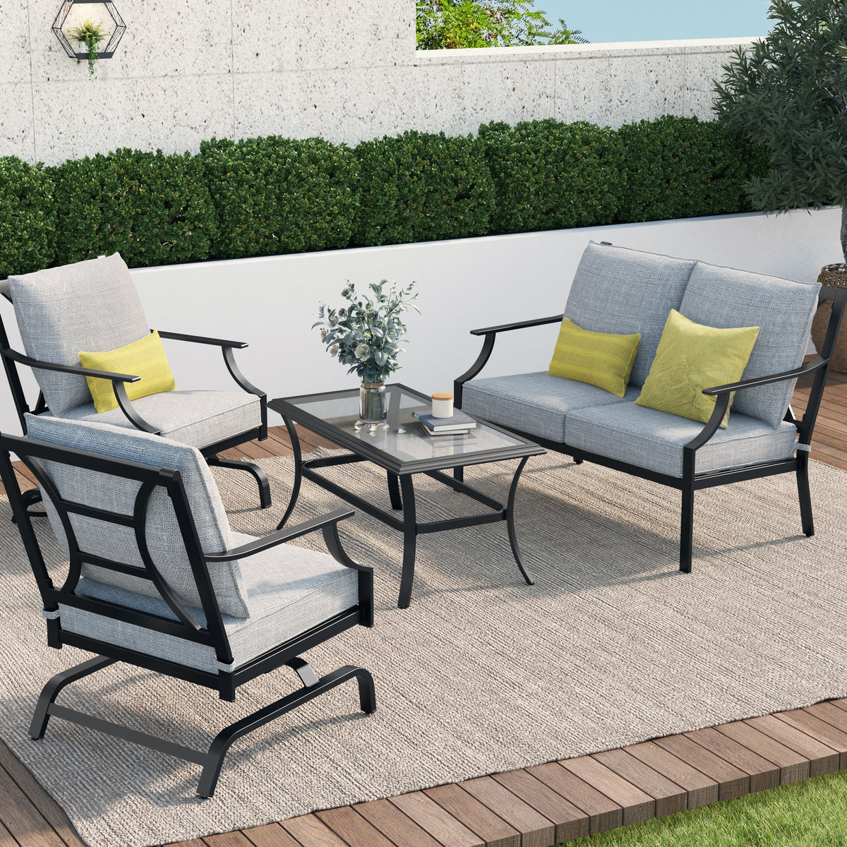 LOUNGE YARD Newport Set Patio Furniture Set Outdoor Steel Motion Conversation Set — product view 5