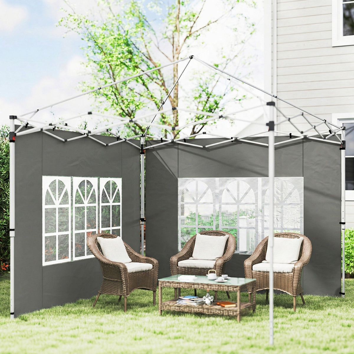 2 Pack Gazebo Side Panels with Window for 3 x 3 m Pop Up Gazebo, Dark Grey — product view 3