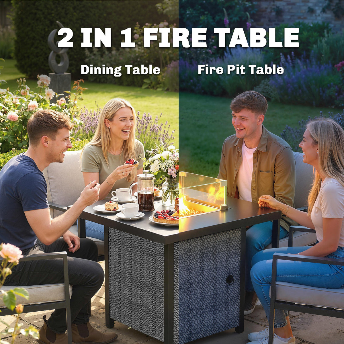 11.7 KW Propane Gas Fire Pit Table with Wind Guard and Lid, Black — product view 6