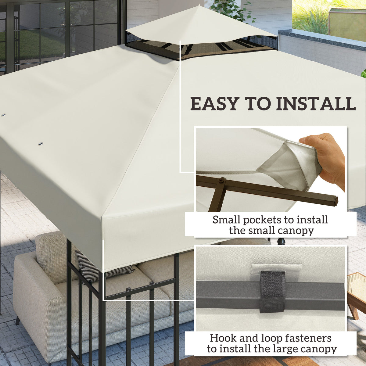 10' x 10' 2-Tier Gazebo Replacement Canopy Top Cover in Light Grey — product view 7
