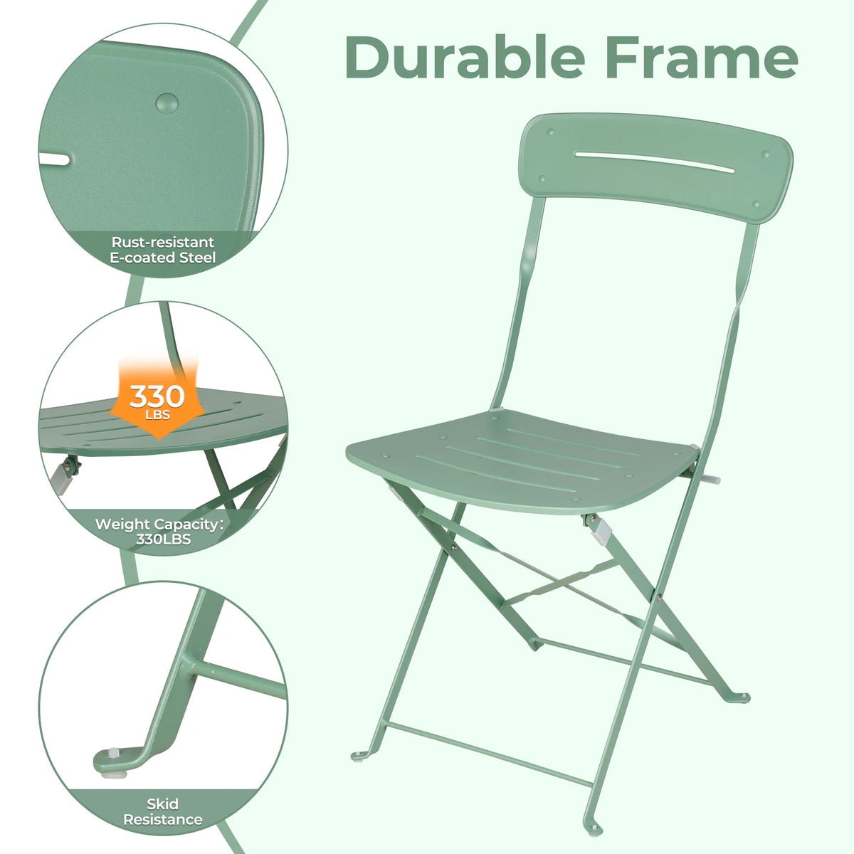 LOUNGE YARD 3-Piece Foldable Bistro Set with Round Table - All-Weather Steel Frame — product view 3