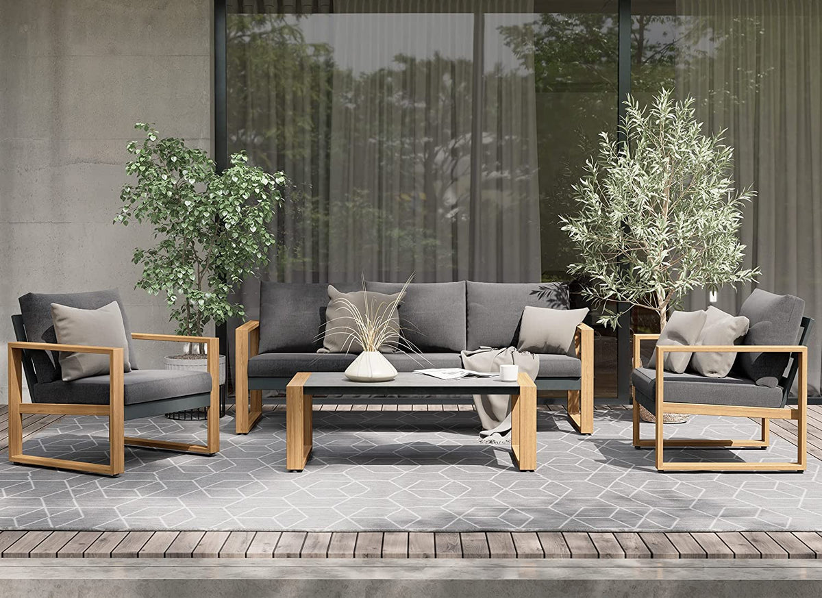 LOUNGE YARD 5-Seat Conversation Sofa Set, All Aluminum Outdoor Furniture with Removable Cushions and Coffee Table — product view 3