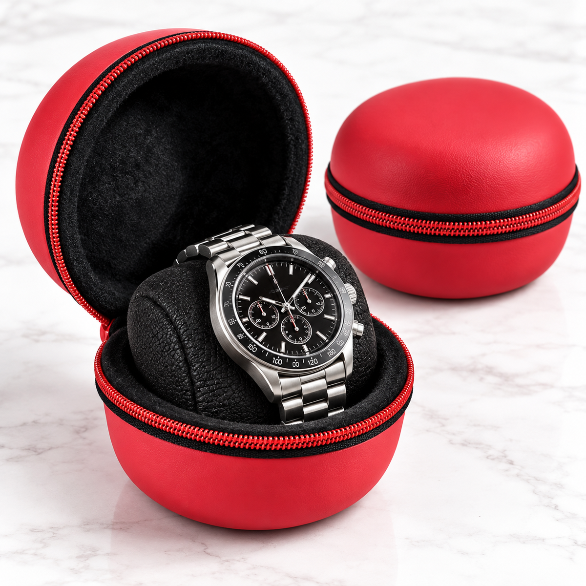 Compact Round Zippered Travel Watch Case with Cushioned Pillow LoungeYard — product view 1