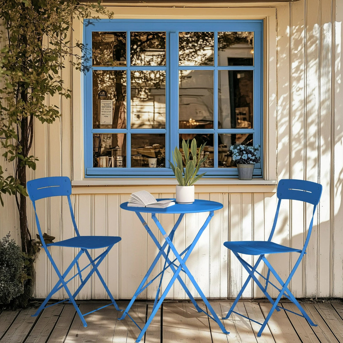 LOUNGE YARD 3-Piece Foldable Bistro Set with Round Table - All-Weather Steel Frame — product view 6