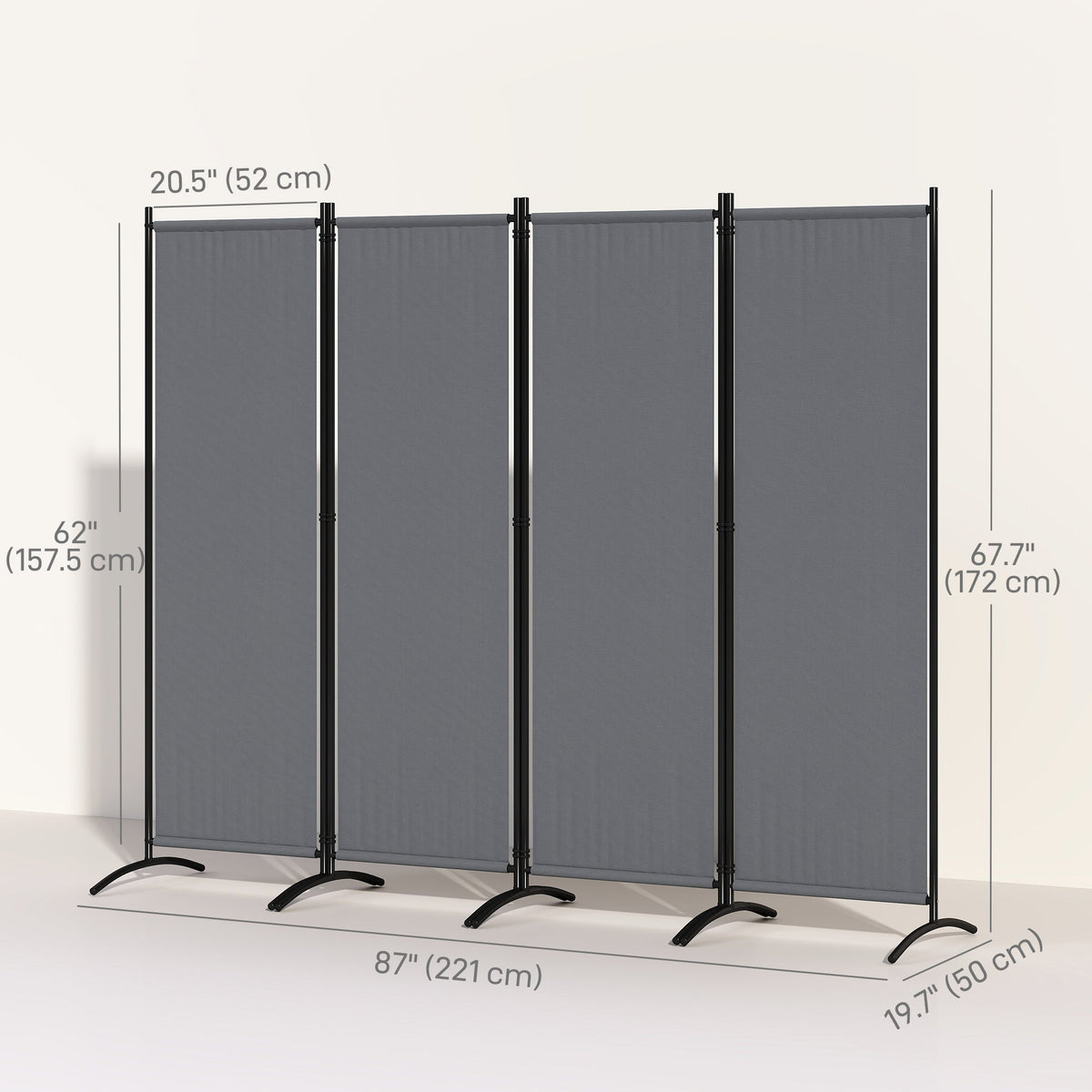 4 Panel Folding Room Divider with Wide Feet, Dark Grey — product view 5