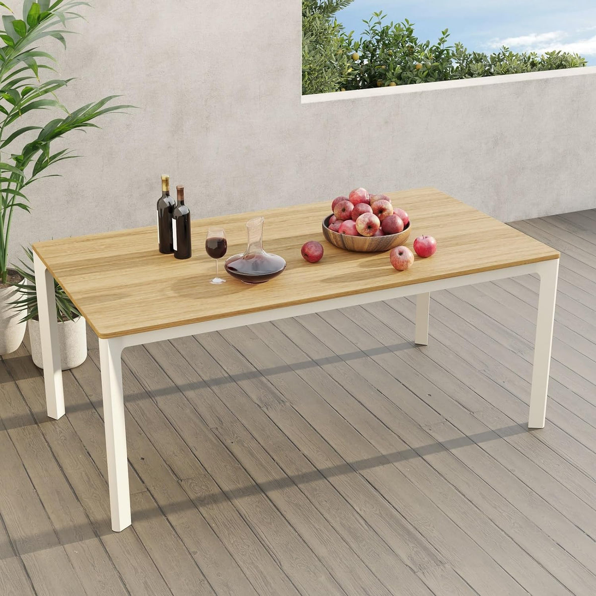 LOUNGE YARD Rectangular Outdoor Dining Table, Waterproof Woodgrain Tabletop — product view 1