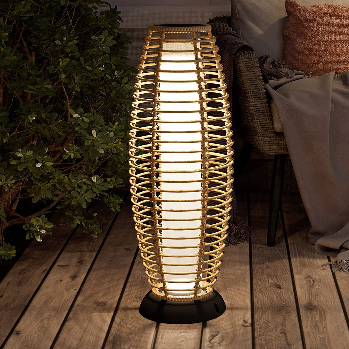 LOUNGE YARD Floor Lamp Outdoor Lamp Patio Lights Solar Powered Lantern Weather–Resistant Rattan Deck Lights, Lamp Large-Sized for Garden — product view 3