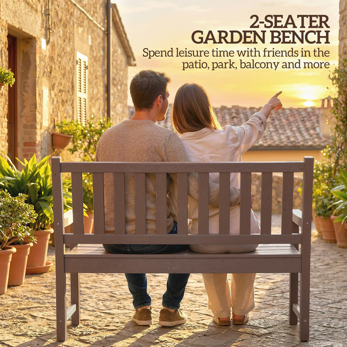 49" HDPE Garden Bench for 2-Person, 528 lbs Capacity, Brown — product view 6